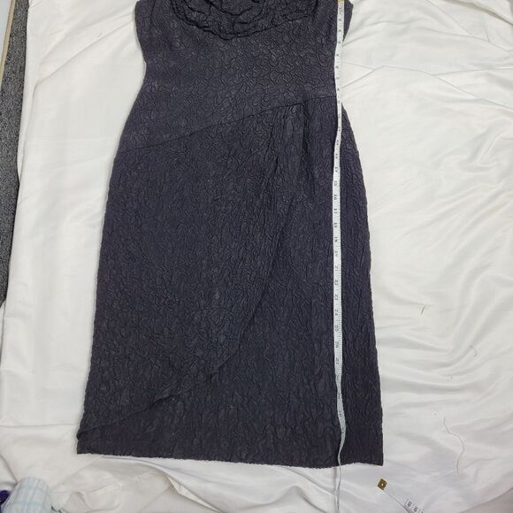 VINTAGE 80s black dress off‎ shoulder embossed gathered cocktail M - Picture 12 of 13